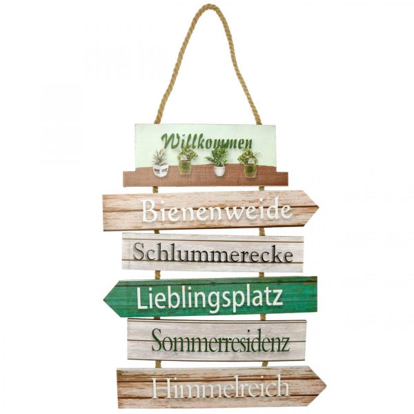 Dekoratives Holzschild mit Aufschrift und Kordelaufhängung