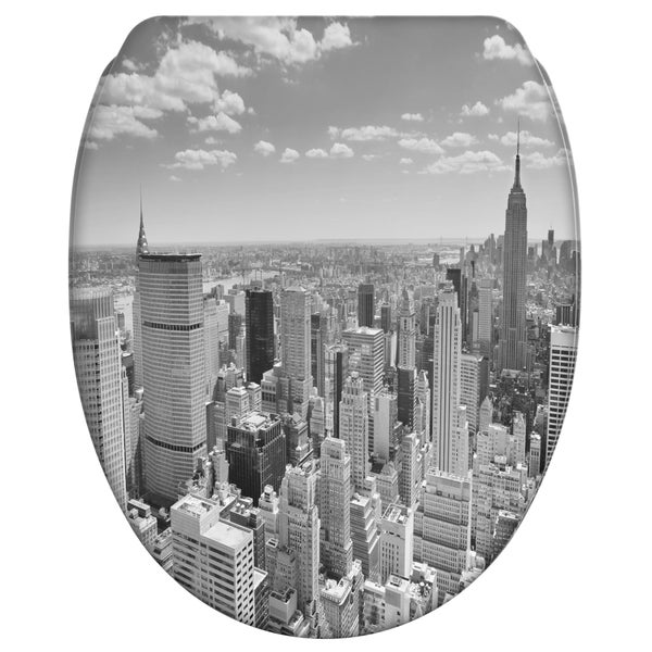 Toilettendeckel mit Motivdruck einer New Yorker Skyline und Wolkenhimmel für das Badezimmer