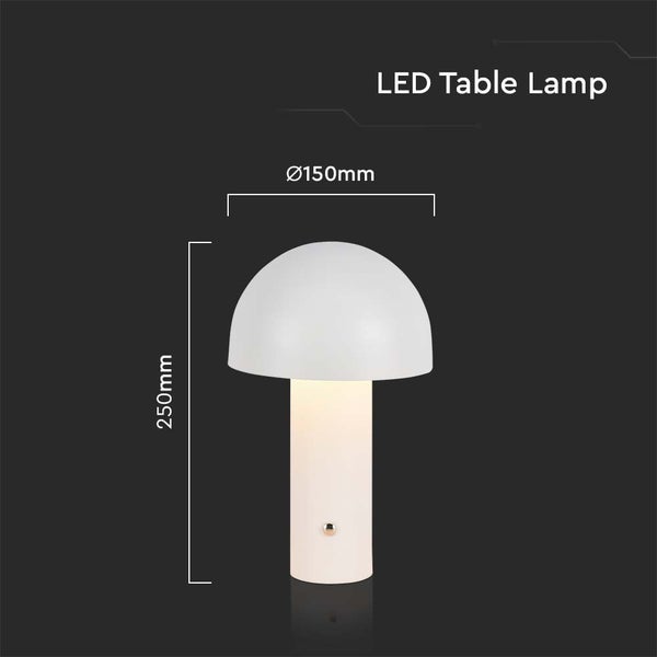 V-TAC VT-1047-W - Weiße wiederaufladbare Tischlampen - IP20 - 3W - 200 Lumen - 3IN1 - Modell Nr: -