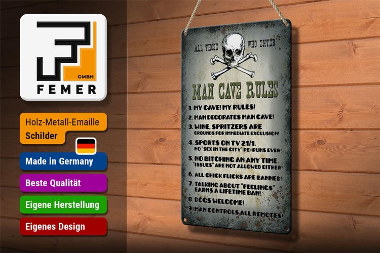 Blechschild Spruch 20x30cm Man cave rules wine spritzers
