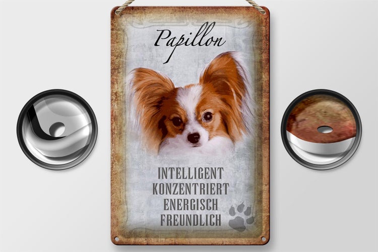 Blechschild Spruch 20x30cm Papillon Hund Schild