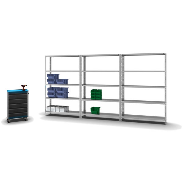 PROREGAL Fachbodenregal Schraubsystem Heavy-Duty Grundregal HxBxT 200 x 130 x 30 cm 5 Ebenen Fachlast 350 kg Beidseitig Nutzbar Verzinkt