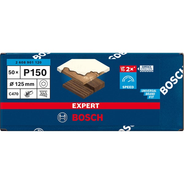 Bosch 50x Expert C470 Schleifpapier mit 8 Löchern für Exzenterschleifer 125 mm G 150 - 2608901120