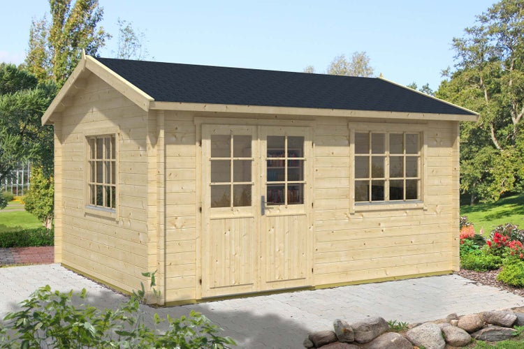 Alpholz Gartenhaus Collin ISO Premium Gartenhaus aus Holz in natur, Holzhaus mit 70 mm Wandstärke, Blockbohlenhaus mit Montagematerial imprägniert 4,8x3,9m