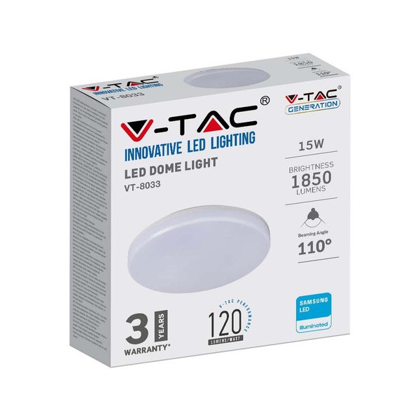 V-TAC VT-8033-RD-N - LED-Kuppelleuchten ohne Rahmen - Samsung - IP44 - 200mm - Weiß - 15W - 1850