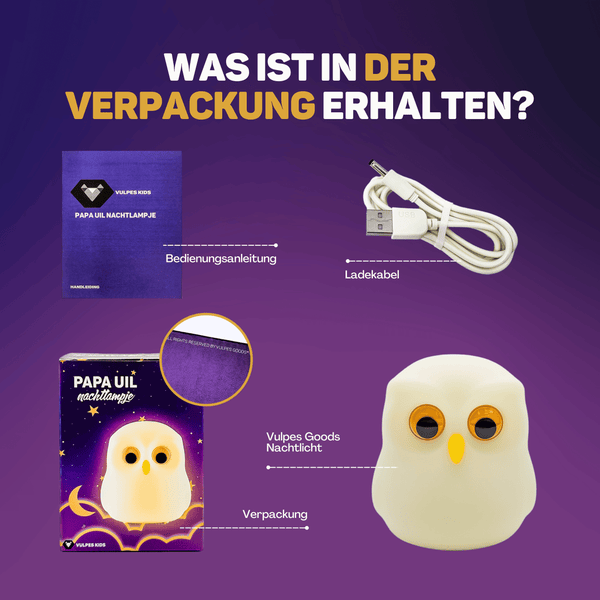 Vulpes Goods Nachtlicht für Kinder - Touch-Bedienung und 8 Farben - LED-Nachtlicht für das Kinderzimmer - USB-aufladbar