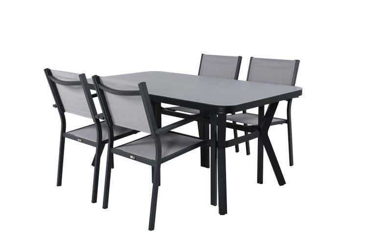 Virya Gartenset Tisch 90x160cm schwarz, 4 Stühle Copacabana grau. 90 X 160 X 74 cm