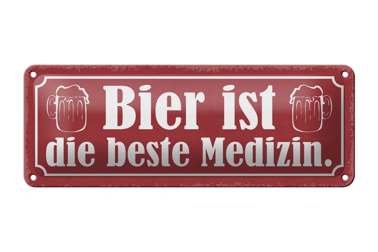 Blechschild Spruch 27x10cm Bier ist die beste Medizin rosa Schild