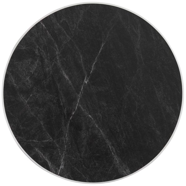 Runde Tischplatte mit schwarzer Marmor-Optik.