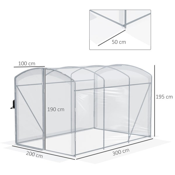 Outsunny Foliengewächshaus, 3 x 2 x 1,95 m Tunnel-Gewächshaus, Winddichtes Tomatenhaus, Treibhaus mit 1 Tür, für Garten, Balkon, PE, Transparent