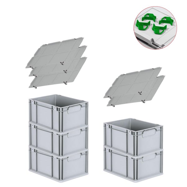 PROREGAL Spar Set 5x Eurobox Nextgen Economy Mit Auflagedeckel & 4x Schiebeschnappverschlüsse Grün Griffe Geschlossen HxBxT 22 x 30 x 40 cm 20 Liter