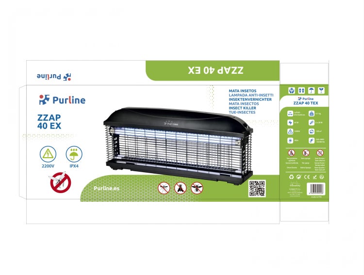 Insektenvernichter Purline ZZAP 40 EX, elektrisch, 2200 Volt, IPX4, Wirkungsbereich 120 Quadratmeter, inklusive zwei 20 Watt Röhren.