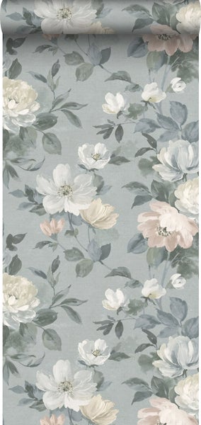 Borastapeter Tapete Blumen Graublau - 53 cm x 10.05 m - 660429