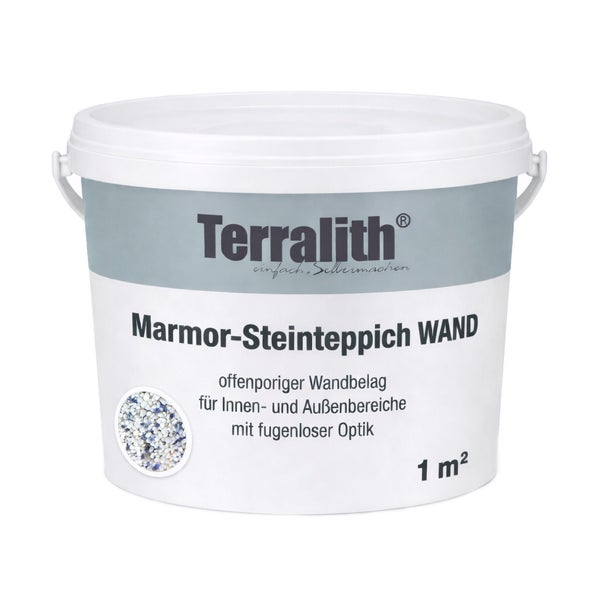 Terralith Marmor-Steinteppich Wand, offenporiger Wandbelag für innen und außen, fugenlose Optik, Ergiebigkeit für 1 Quadratmeter.