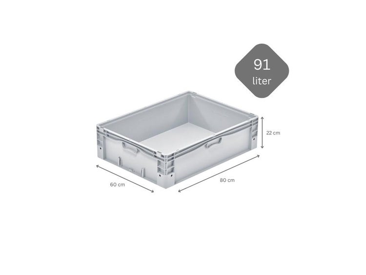 PROREGAL SparSet 4x Euro-Norm Großbehälter HxBxT 22 x 60 x 80 cm 91 Liter Glatter Boden Grau Eurobehälter Transportbox