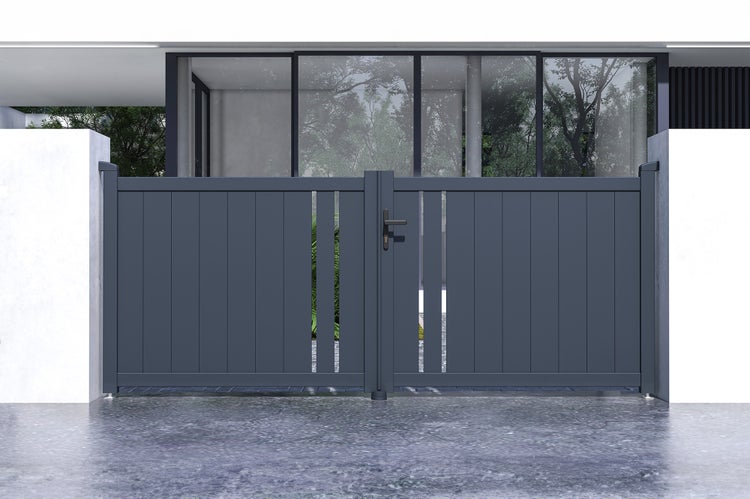 Flügeltor 3,5 m GIONA H.160 cm graues Aluminium + Tor 1M CIMONE H.160 cm