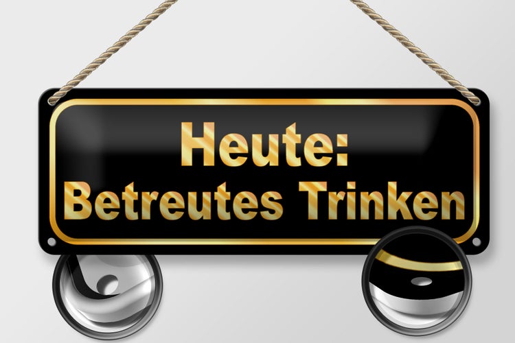 Blechschild Spruch 27x10cm Heute betreutes Trinken Dekoration