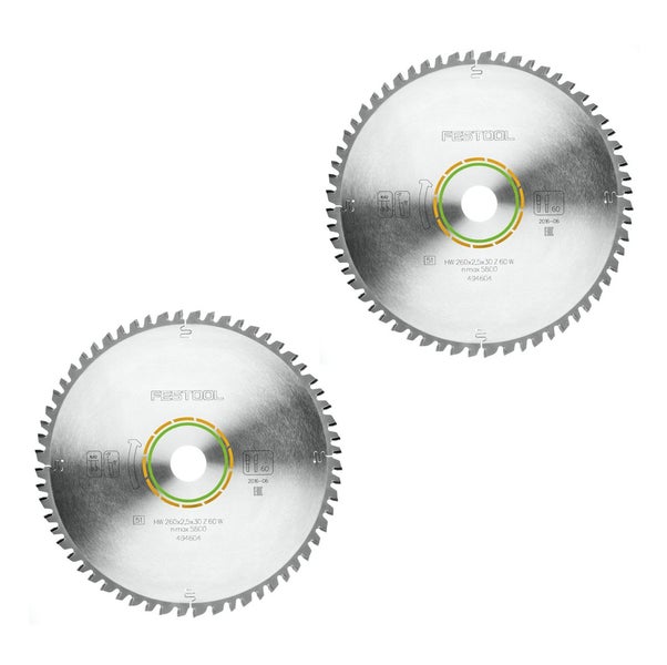 Festool Universal Sägeblatt W60 260 x 2,5 x 30 mm 2 Stück ( 2x 494604 ) für Kapp Zugsäge KS 120 und KS 88