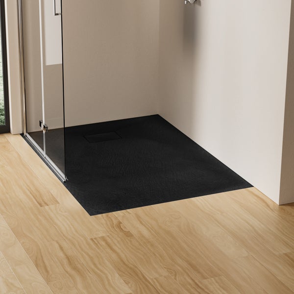 EMKE Duschwanne 120x90cm Flach, Rechteckig, Anti-Rutsch, Zuschneidbare SMC Duschtasse, Schwarz