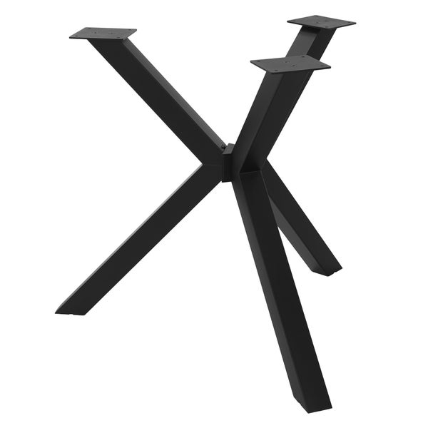 Ein Tischgestell aus Metall in X-Form für einen Esstisch mit Montageplatten.