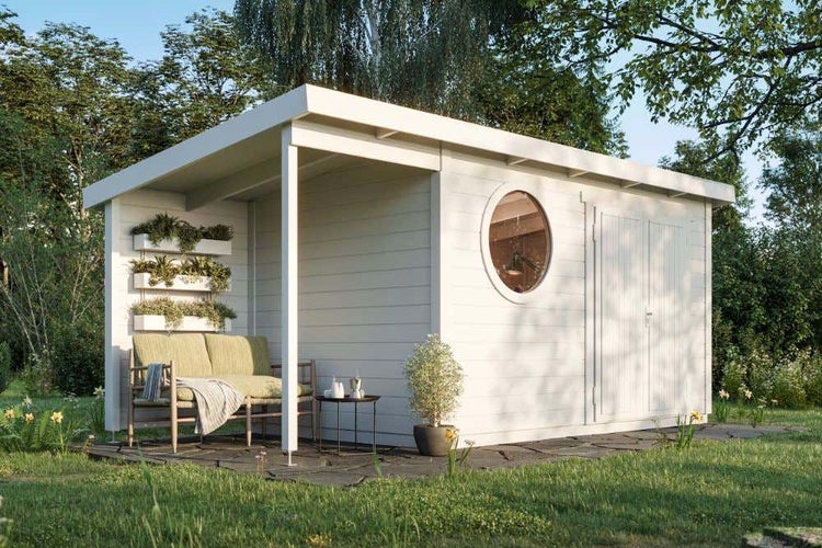 Alpholz Schwedenhaus Signe Gartenhaus aus Holz, Holzhaus mit 34 mm Wandstärke, Blockbohlenhaus mit Montagematerial, Naturbelassen 5,3x2,3m