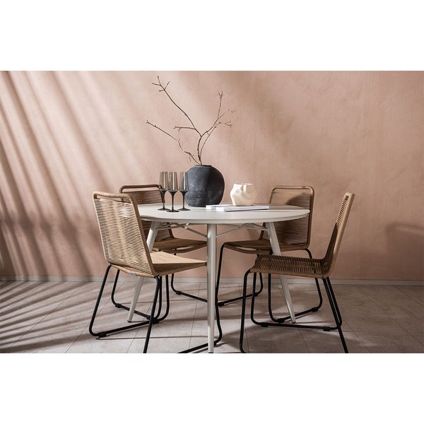 LinaLindos Gartenset 1 Esstisch, 4 Stühle beige. 120 X 120 X 74 cm