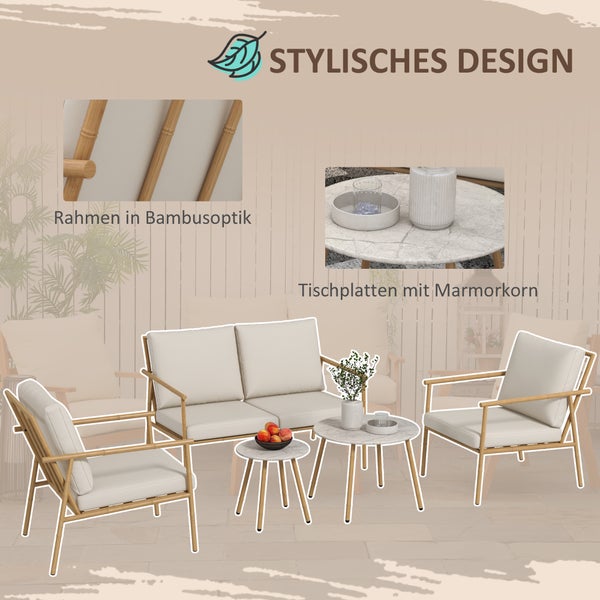 Outsunny 5-tlg. Gartenmöbel-Set, 122L x 78B x 83H cm, Stahl, Polyester, weiß