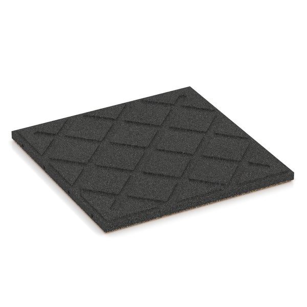 Quadratische Gummimatte mit Rautenmuster, geeignet als Bodenschutz oder Antivibrationsmatte.