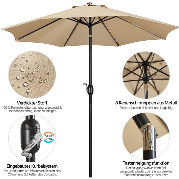 Beiger Sonnenschirm mit Kurbelmechanismus und verstellbarer Neigung