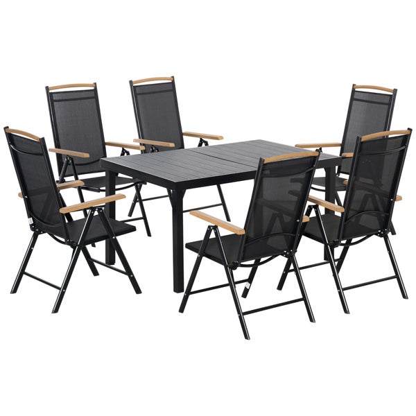 Outsunny 7tlg. Sitzgruppe, 1 Tisch+6 Stühle, klappbar, 140L x 90B x 74H cm, Aluminium  Mesh, Schwarz