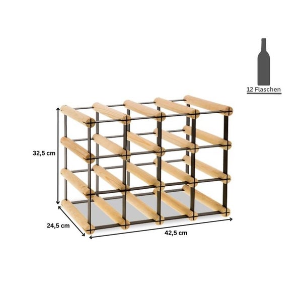 PROREGAL Modulares Weinregal Vinotega Mod Metal HxBxT 32,5 x 42,5 x 24,5 cm 4 x 3 Flaschen Massives Kiefernholz Natur