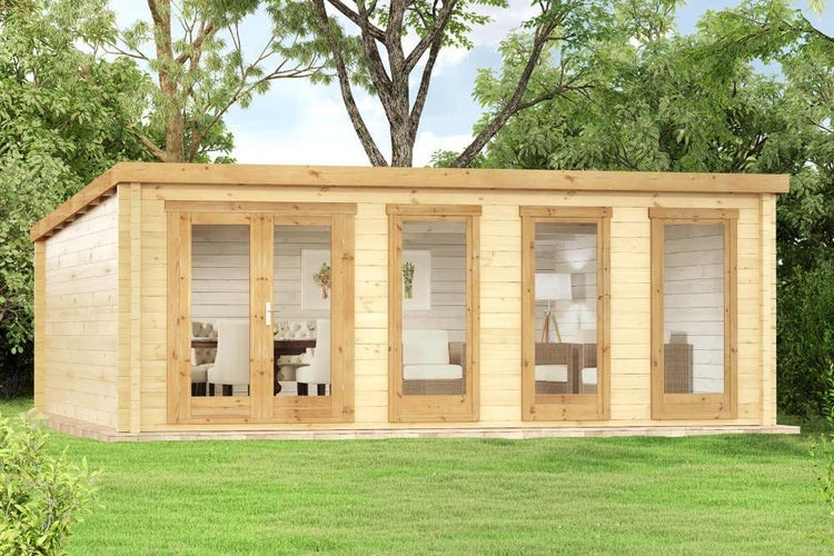 Alpholz Gartenhaus Atrium-D aus Massiv-holz, Gerätehaus mit 40 mm Wandstärke, Garten Holzhaus inklusive Montagematerial, Geräteschuppen Größe: 598 x 598 cm, Pultdach