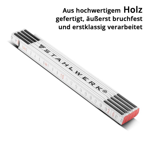 STAHLWERK Zollstock aus Holz, 2 Meter Gliedermaßstab, bruchfest.