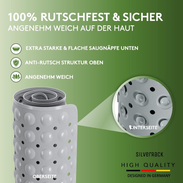 SilverRack Badewannenmatte 100x40 cm (Grau) - Antirutschmatte Badewanne BPA frei für Kinder und Babys - Duschmatte schimmelresistent & maschinenwaschbar - Badematte rutschfest