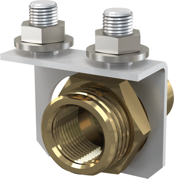 Armaturenanschluss mit Wandhalterung aus Messing und Metall inklusive Befestigungsschrauben.