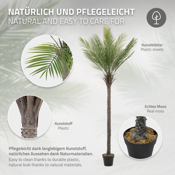 ML-Design Künstliche Palme 210 cm, Künstliche Pflanzen groß, Tropische Kunstpalme, Kunstpflanze, Fake Plant Deko, Plastik Pflanze im Topf für Indoor/Outdoor, Kunstbaum wie echt für Wohnzimmer Büro