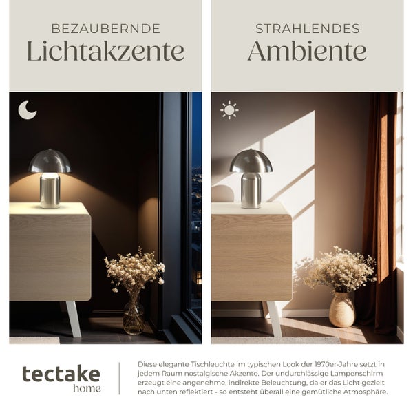 tectake Kade Kleine Retro-Tischlampe Kade, dimmbar  25 x 34 cm Nickel matt