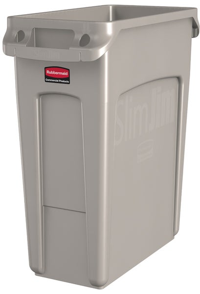 PROREGAL Rubbermaid Slim Jim Mülleimer Mit Belüftungskanälen 60 Liter HxBxT 63,5 x 28 x 56 cm Beige