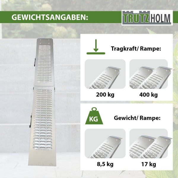 TRUTZHOLM 1 x Auffahrrampe klappbar 189cm Tragkraft 200 kg Stahl grau geriffelt Verladerampe Rampe