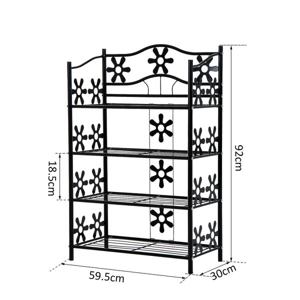 HOMCOM Pflanzenregal Schuhregal Blumenregal Pflanzentreppe Standregal Ständer 4 Etagen Metall Schwarz 59,5 x 30 x 92 cm