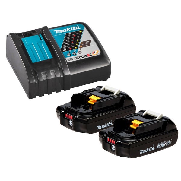 Makita 2x BL1820B Akku 2,0 Ah 18V Li-Ion + DC18RC Schnellladegerät
