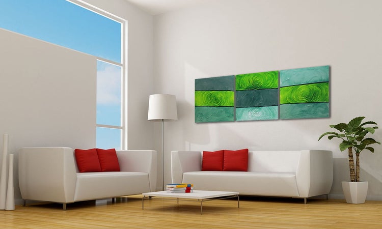 Das moderne Bild -Green Roses- 225x75x2 cm handgemaltes Unikat