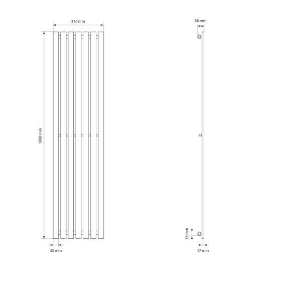ECD Germany Design Paneelheizkörper Stella Mittelanschluss 370x1800 mm Anthrazit mit Anschlussgarnitur Thermostat Universal Eck- und Durchgangsform, Flach Einlagig Vertikal, Heizkörper Badheizkörper