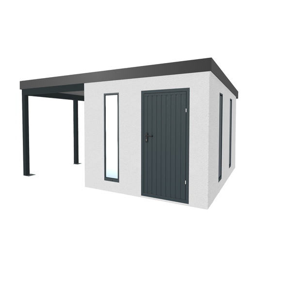 Gartenhaus mit Carport, Tür und Fenster