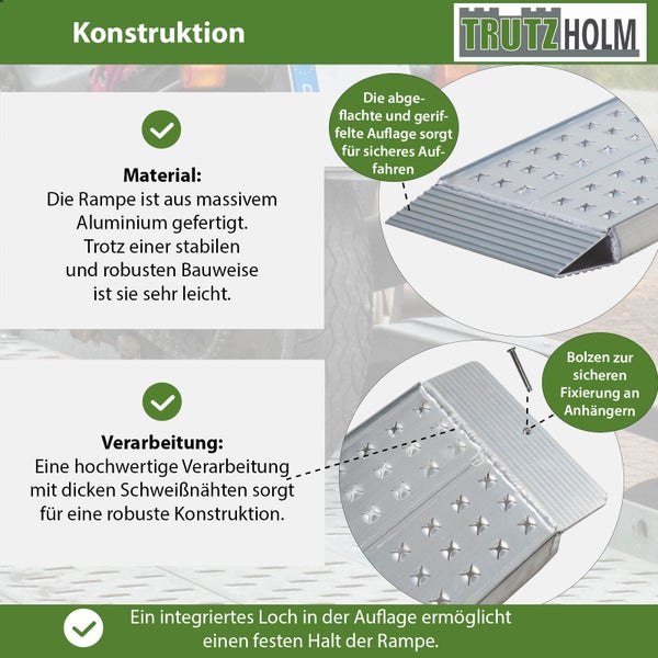 TRUTZHOLM 1 x Auffahrrampe 100 x 28 cm 270kg Alu gelocht Verladerampe Motorradrampe Sicherungsbolzen