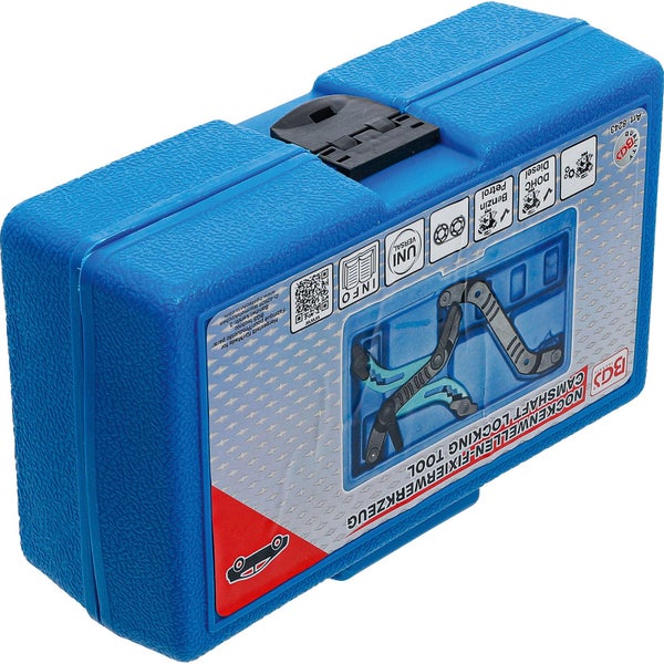 Nockenwellen Fixierwerkzeug im blauen Werkzeugkoffer