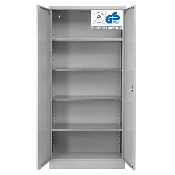 PROREGAL Stahlschrank Bee 4 Fachböden HxBxT 195 x 92 x 60 cm Pulverbeschichtetes & Verstärktes Fachbodenmaterial Grau & Grau