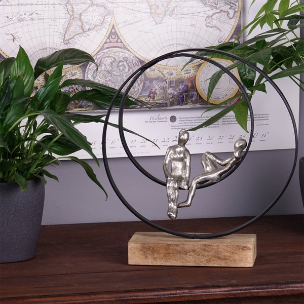 Skulptur Date Mangoholz, Metall silber-natur
