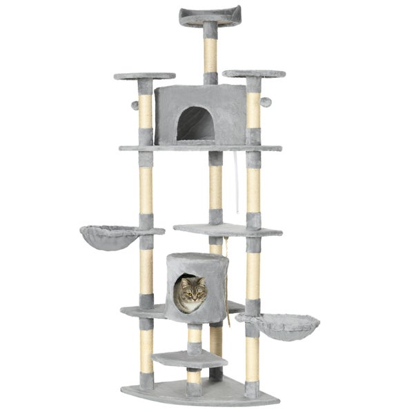 PawHut Katzenbaum Ecke Kratzbaum Spielbaum Katzenkratzbaum Katzen Kletterbaum Hellgrau 200 cm