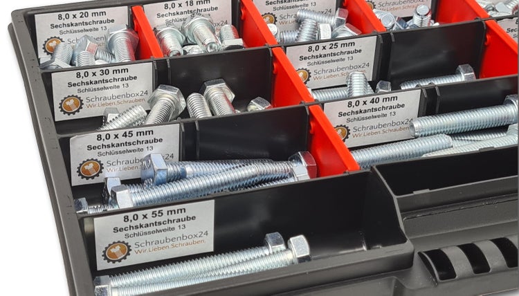 Sechskantschrauben Sortiment M8 // 10mm-55mm 130 tlg. Schraubenbox DIN 933  Vollgewindeschrauben Maschinenschrauben Gewindeschrauben Sechskantschrauben